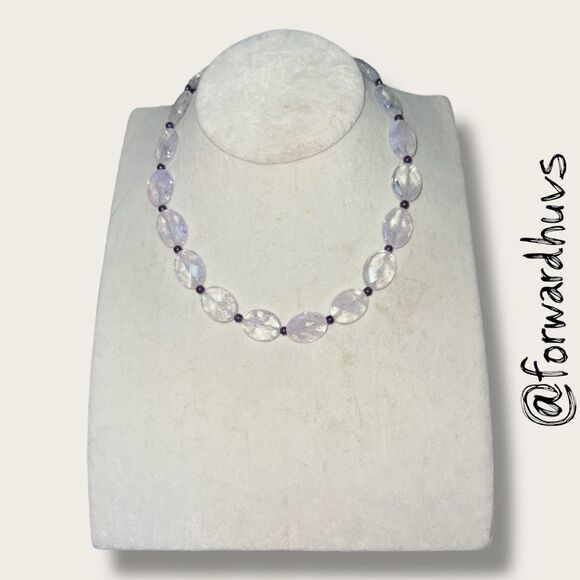 Light Pink Faceted Glass Necklace With Amethyst Spacer Beads - READ - Picture 4 of 9